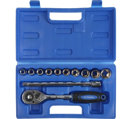 Изображение товара Набор инструментов ТУНДРА в кейсе, подарочная упаковка Тигр, CrV, 1/2, 12 предметов 881871