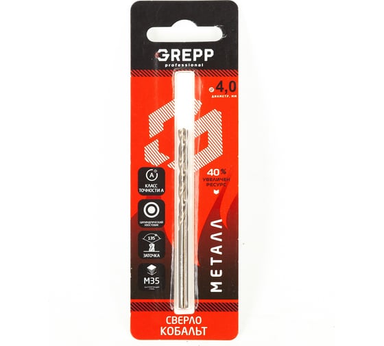 Изображение товара Сверло по металлу COBALT Professional 4 мм, сталь M35 аналог HSSCo Grepp 205-0401