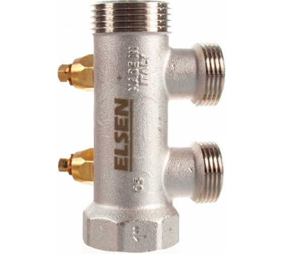 Изображение товара Коллектор ELSEN модульный, 1, 2 контура, размер отвода-3/4 ЕК, вентили под 90, TIN латунь EMW02.02T