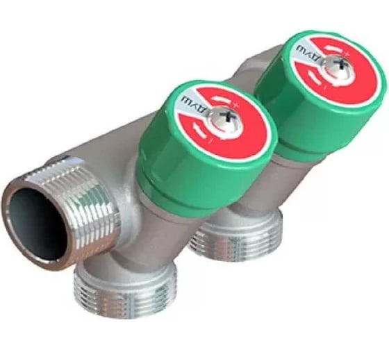 Изображение товара Коллектор ELSEN модульный, 1, 3 контура, размер отвода-3/4 ЕК, вентили под 90, TIN латунь EMW02.03T