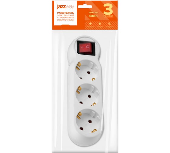 Изображение товара Разветвитель с заземлением и выключателем Jazzway AD-3GS 5046672