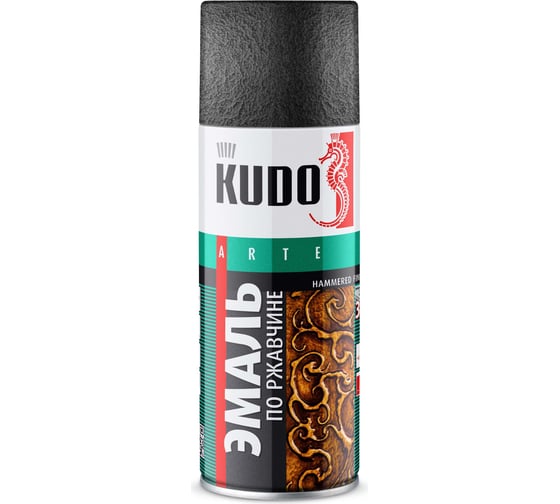 Изображение товара Эмаль по ржавчине молотковая KUDO серебристо-чёрная. Аэрозольная краска в баллончике для металла. KU-3013