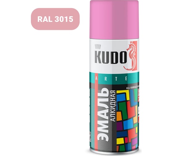 Изображение товара Аэрозольная краска в баллончике KUDO высокопрочная алкидная универсальная глянцевая RAL 3015 розовая KU-1014