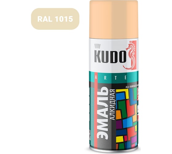 Изображение товара Аэрозольная краска в баллончике KUDO высокопрочная алкидная универсальная глянцевая RAL 1015 слоновая кость пастельная KU-10095