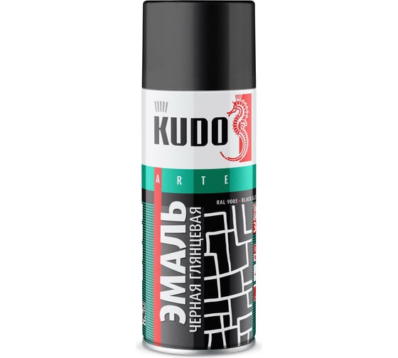 Изображение товара Аэрозольная краска в баллончике KUDO высокопрочная алкидная универсальная глянцевая RAL 9005 чёрная KU-1002