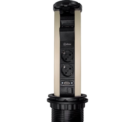 Изображение товара Выдвижная встраиваемая розетка Mebax 12J 2 секции Серебро+Черный Автоматический d=100мм USB type A+C + RJ45 + HDMI беспровод 00-00002597