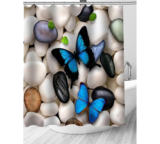 Изображение товара Штора для ванной Zalel фотопринт, 180x200, бабочки с кольцами 553266