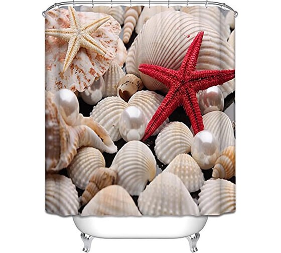 Изображение товара Штора для ванной Zalel фотопринт, 180x200, морская звезда, с кольцами 553273