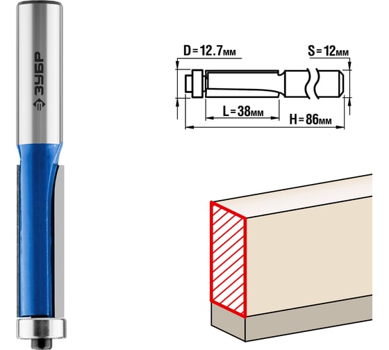 Изображение товара Кромочная фреза с нижним подшипником ЗУБР Профессионал 12.7x38 мм 28727-12.7-38