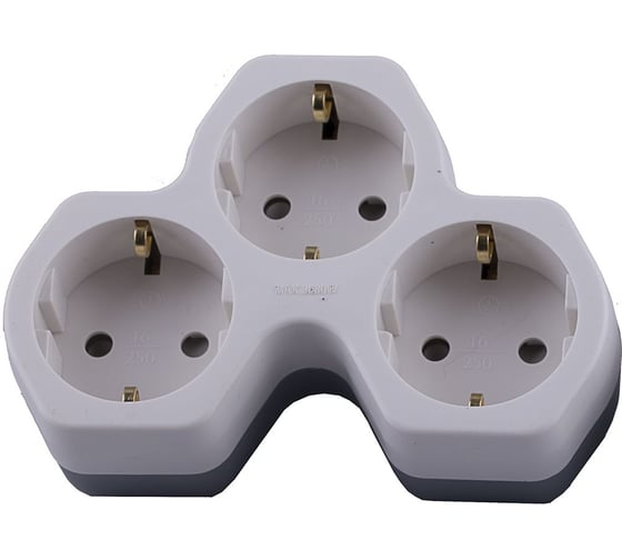 Изображение товара Сетевой разветвитель на три выхода STEKKER с заземляющим контактом, 250V, 16A, белый/серый 32871