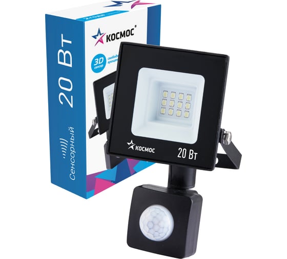 Изображение товара Светодиодный прожектор c датчиком КОСМОС 20Вт, 1600Лм, IP65, 468995 K_PR5_LED_20S
