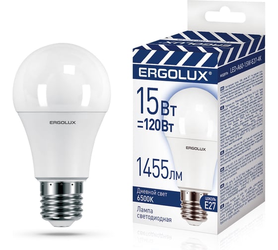 Изображение товара Светодиодная лампа Ergolux Led-a60-15w-e27-6k лон 15вт е27 6500к 220-240в, промо 14784