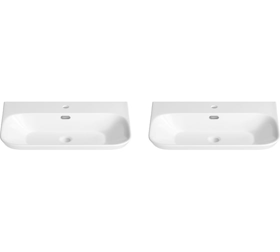 Изображение товара Подвесная раковина для ванной Wellsee Eclatant 2.0в наборе 2 в 1: прямоугольные раковины 2 шт, ширина одного умывальника 65 см, цвет глянцевый белый 151401001