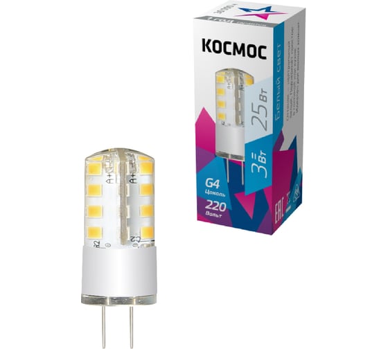 Изображение товара Светодиодная лампа КОСМОС LED 3Вт 220В G4 4500К LksmLED3wJCG4220v45 482439