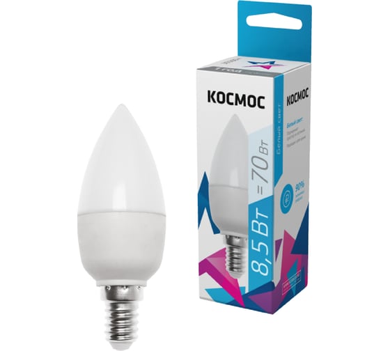 Изображение товара Светодиодная лампа КОСМОС LED 8.5Вт Свеча 220В E14 4500К LkecLED8.5wCNE1445