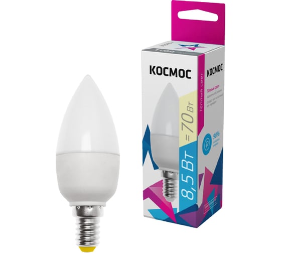 Изображение товара Светодиодная лампа КОСМОС LED 8.5Вт Свеча 220В E14 3000К LkecLED8.5wCNE1430