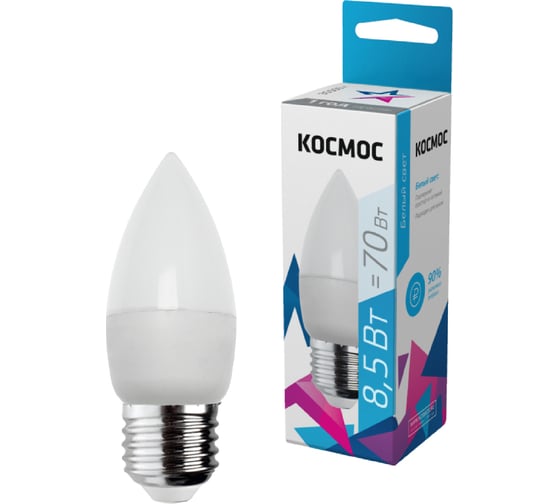 Изображение товара Светодиодная лампа КОСМОС LED 8.5Вт Свеча 220В E27 4500К LkecLED8.5wCNE2745 478690