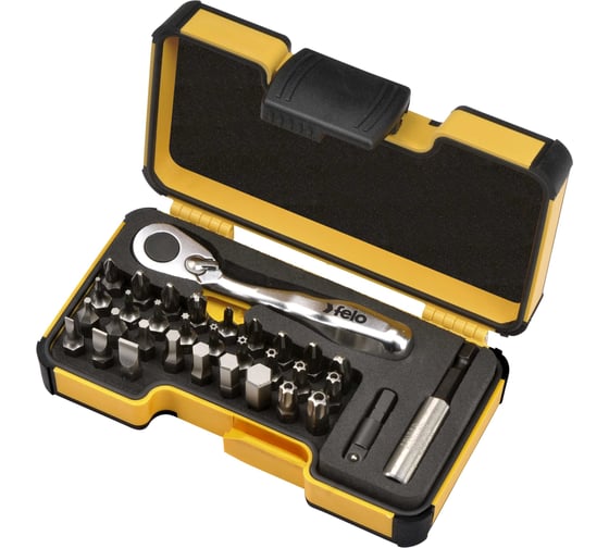 Изображение товара Набор бит SL/PH/PZ/Tx/HEX/TxTR/BH/MS с мини трещоткой в кейсе, 33 шт Felo 05773306