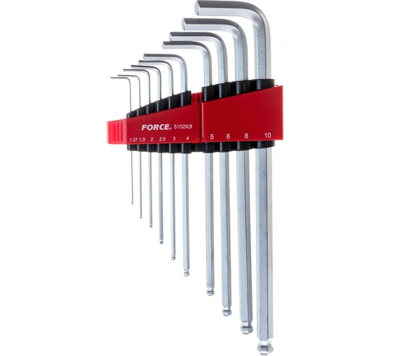 Изображение товара Набор шестигранников длинн.Г-образн. с шаром 10пр. FORCE 5102XLB