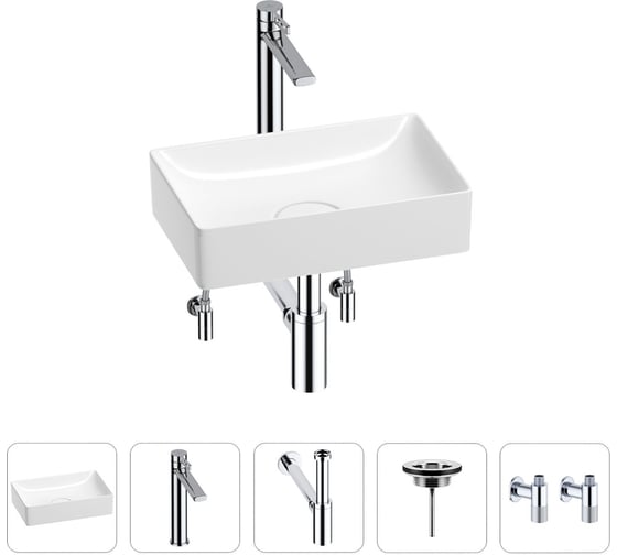 Изображение товара Раковина для ванной Wellsee Pure BY201004351 в наборе 5 в 1 201004351