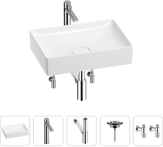 Изображение товара Раковина для ванной Wellsee Pure BY201004381 в наборе 5 в 1 201004381