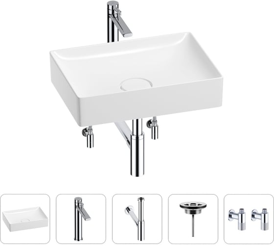 Изображение товара Раковина для ванной Wellsee Pure BY в наборе 5в1 201004411