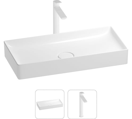 Изображение товара Раковина для ванной Wellsee Pure BY в наборе 2в1 201000740