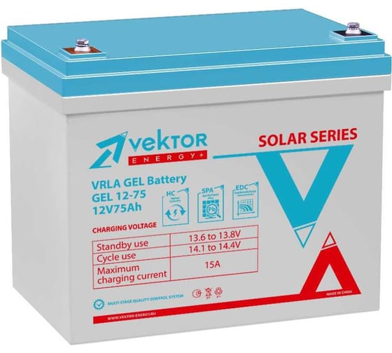Изображение товара Аккумуляторная батарея GEL 12-75 Vektor Energy 51422