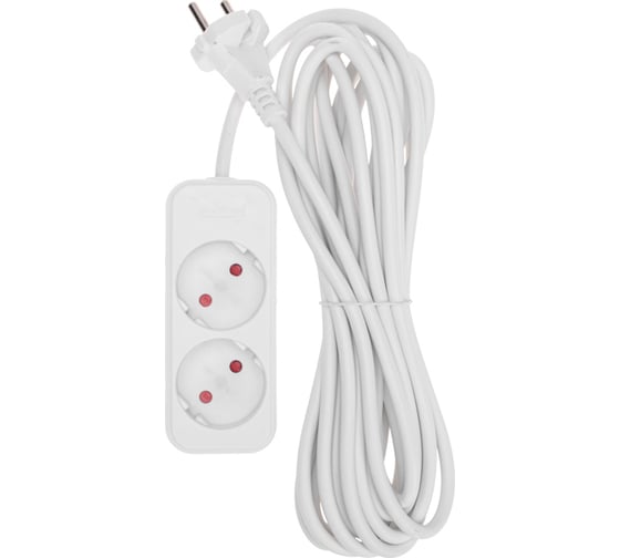 Изображение товара Удлинитель REXANT standard 2 гнезда, 5м, 2x1,0мм2, б/з, белый 13-4002