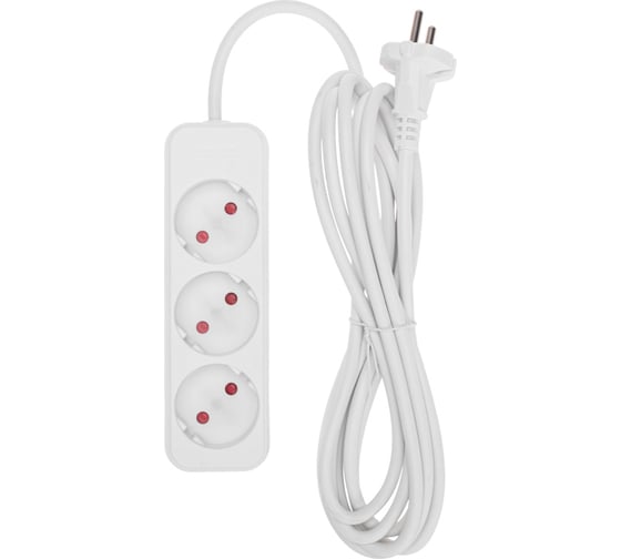 Изображение товара Удлинитель REXANT standard 3 гнезда, 3м, 2x1,0мм2, б/з, белый 13-4007