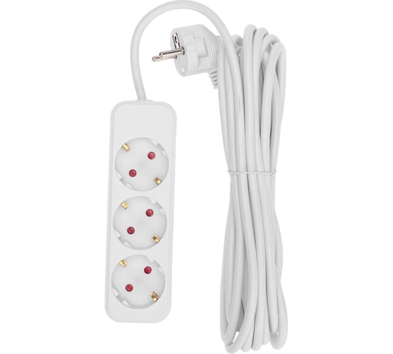 Изображение товара Удлинитель REXANT standard 3 гнезда, 5м, 3x1,0мм2, с/з, белый 13-4011