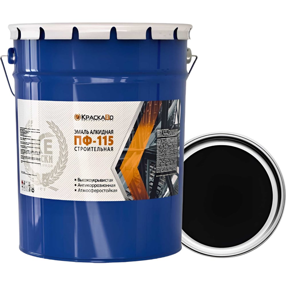 Изображение товара Эмаль ПФ-115 Краска черная строительная 25 кг для внутренних и внешних работ
