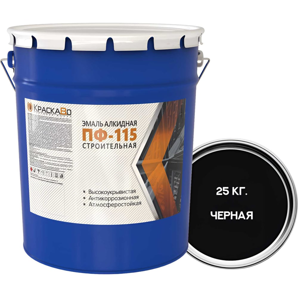 Изображение товара Эмаль ПФ-115 Краска черная строительная 25 кг для внутренних и внешних работ