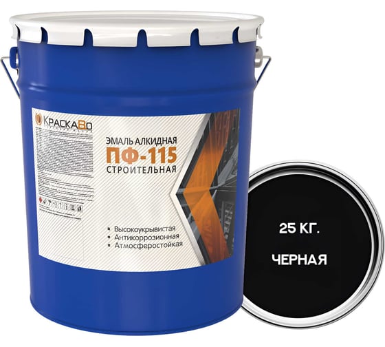 Изображение товара Эмаль ПФ-115 Москвичка КраскаВо черная строительная 25 кг 4620105771856