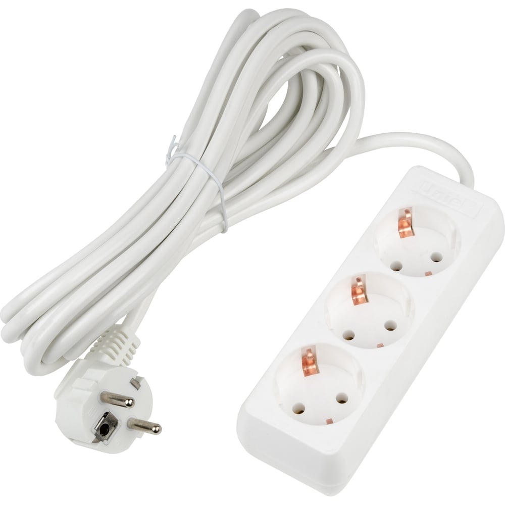 Изображение товара Удлинитель Uniel с тремя розетками, 5 м, белый, IP20