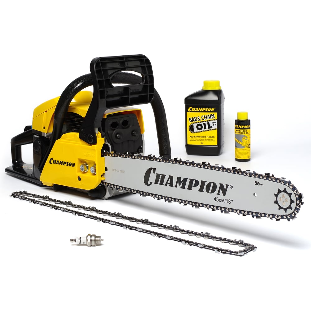 Изображение товара Бензопила Champion 251-18 дюймов, полупрофессиональная с цепью 0.325 и подарочным набором