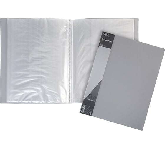 Изображение товара Пластиковая папка Hatber 40 вкладышей А4 корешок 21 мм STANDARD 600 мкм Серая, 26шт. 038468