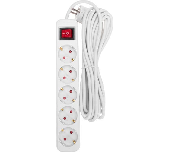 Изображение товара Удлинитель СТАНДАРТ 5 гнезд, 3х1,0мм2, с/з, с выключателем, 5 м REXANT белый 13-4033