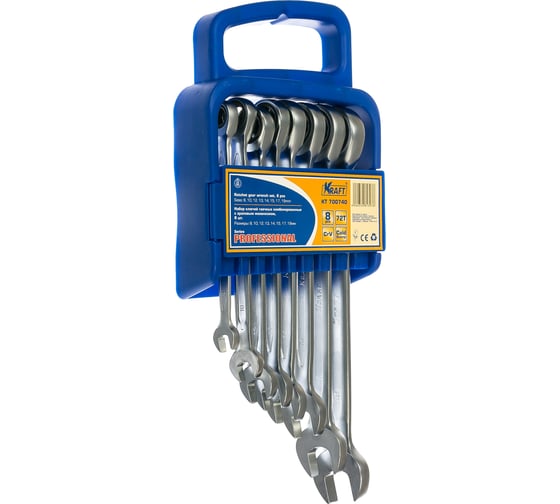 Изображение товара Набор комбинированных ключей с храповым механизмом 8шт: 8 10 12-15 17 19мм KRAFT KT 700740