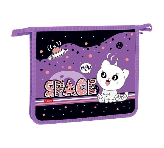 Изображение товара Папка для тетрадей Hatber пластиковая, А5, 2 отделения, 205x240x65 мм, на молнии, Вселенная в пушистых лапках, 12 шт. 079440