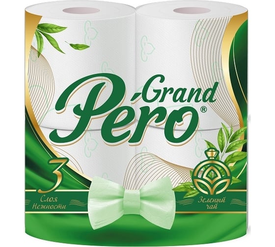 Изображение товара Туалетная бумага зеленый чай GrandPero 3сл 4рул х 12 белый цв. с прокрасом 1909 267868