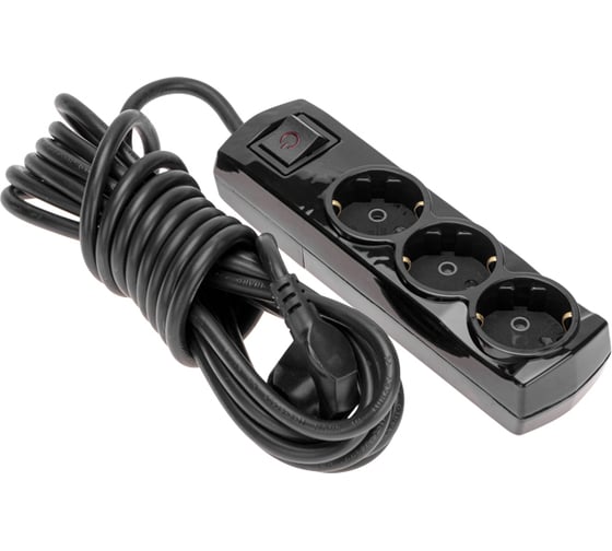 Изображение товара Удлинитель REXANT PREMIUM 3 гнезда, 3х1,5мм2, с/з, с выключателем, черный, 5 м 13-4108