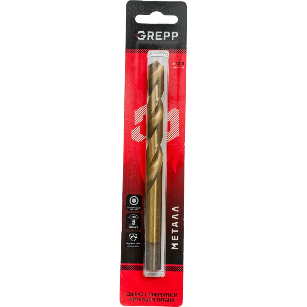 Изображение товара Сверло по металлу ТИТАН 12 мм HSS-TiN профессиональное сверло из стали