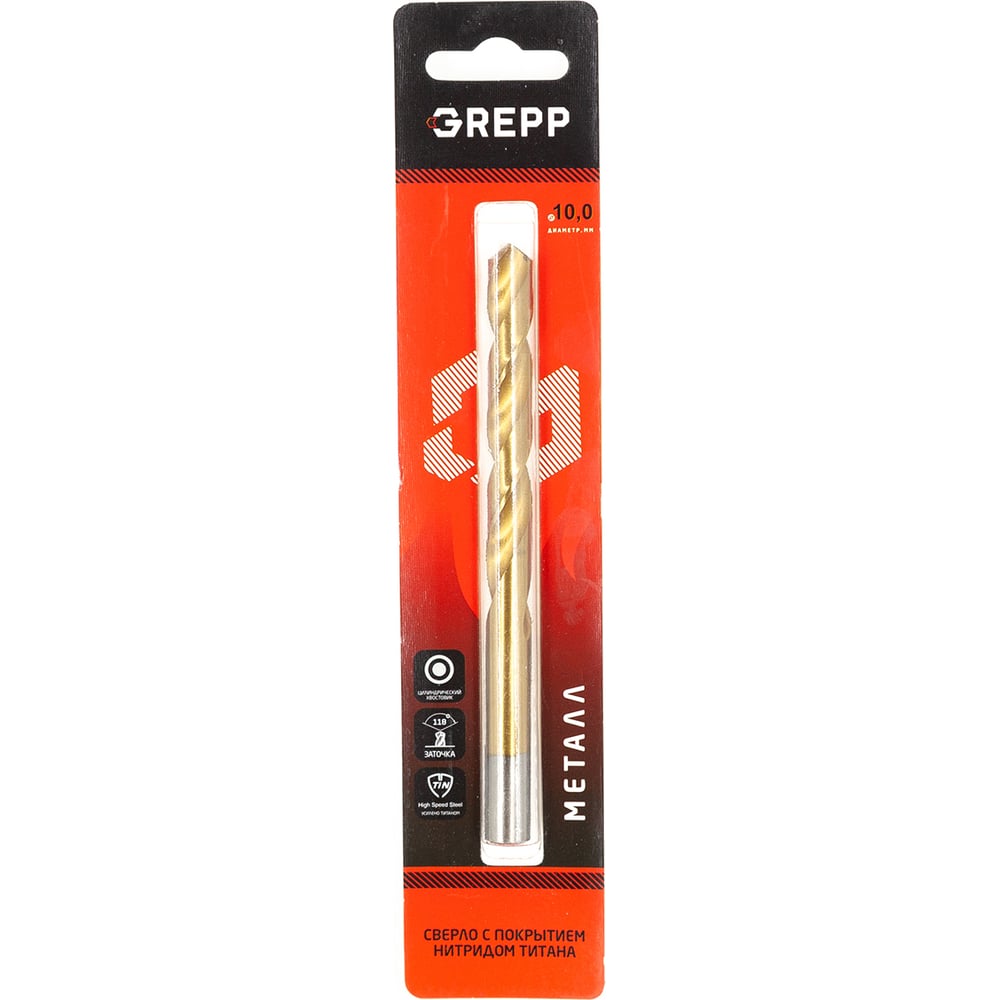 Изображение товара Сверло по металлу ТИТАН 10 мм HSS-TiN угол заточки 118
