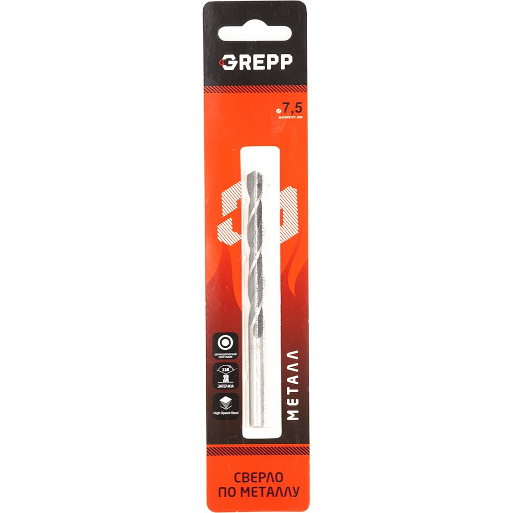 Изображение товара Сверло по металлу закаленное диаметром 7.5 мм HSS-R Grepp 201-0751