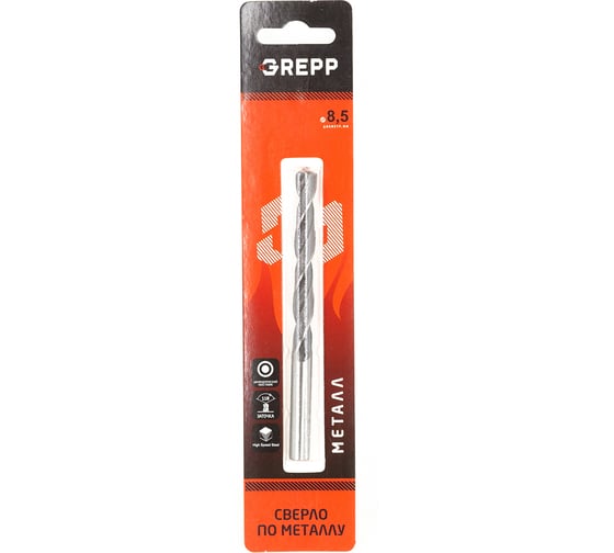 Изображение товара Сверло по металлу закаленное 8.5 мм, сталь НSS4241/HSS-R, угол заточки 118 Grepp 201-0851