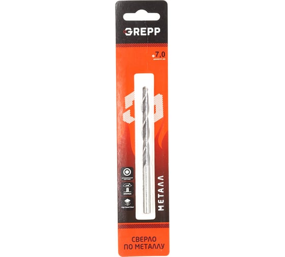 Изображение товара Сверло по металлу закаленное 7 мм, сталь НSS4241/HSS-R, угол заточки 118 Grepp 201-0701