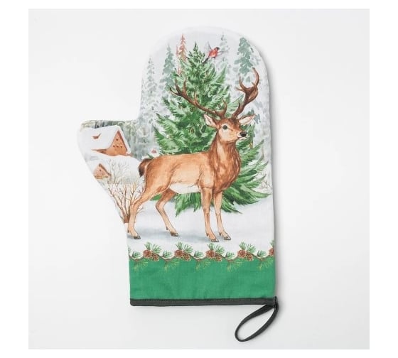 Изображение товара Варежка-прихватка Этель Новогодний лес 20x28 см, саржа, 100% хлопок ватин 250 г/м2 4530396