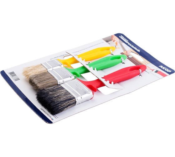Изображение товара Универсальный набор кистей Акор эмали 25x10 мм, работы по дереву 35x10 мм, водные краски 50x12 мм 170 25 050