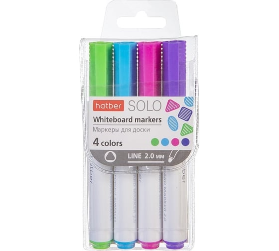Изображение товара Набор маркеров для магнитно-маркерных досок Hatber Solo Fun colors закругленный пишущий узел, 2 мм, 4 шт. 066139